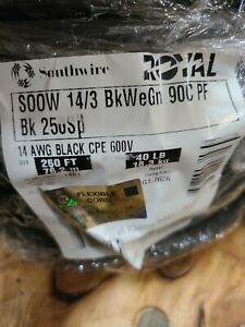 Southwire 14/3C Royal SOOW 600V 90C CPE Portable Power Cable Cord Black /25ft