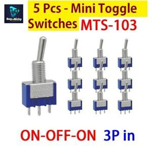 MTS-103 Mini Toggle Switch Single Pole Double Throw SPDT ON/OFF/ON 125V 6A- 5Pcs