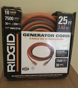 Ridgid 25’ Generator Cord 7500 Watts 30 Amp 10 Gauge 4-Wire 250V