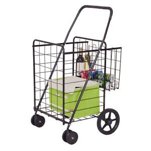 Costway Folding Shopping Cart Jumbo Basket Grocery Laundry Travel W/ Swivel