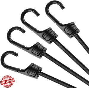 ZHOUBIN 24 Inch Black Bungee Cords with Hooks Heavy Duty 4 Pcs NEW!