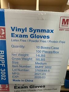Basic Vinyl Exam Gloves Disposable, Latex &amp; Powder Free, Case of 1000 Size M