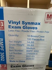 Basic Vinyl Exam Gloves Disposable, Latex &amp; Powder Free, Case of 1000 Size M