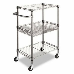 Alera 3-Tier Wire Rolling Cart, 16x28x39, Black Anthracite, Each (ALESW342416BA)