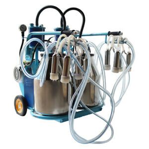 110V Electric Piston Milking Machine Farm Cows Goat Double Bucket Stainless US