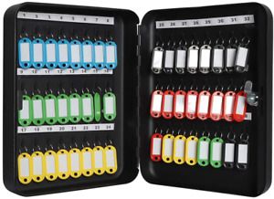 Key Lock Box Wall Mount Large 48 Hooks 48 Hooks Black Matt with Key Lock