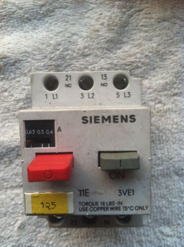 Siemens Motor Protector Circuit Breaker #3VE1010-2E  Used