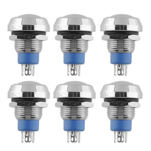 New 6pcs Momentary Metal Push Button Switch 12mm Round Pin Terminals 1NO