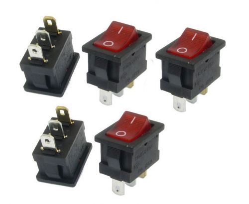 5 Pcs Red Light Illuminated ON/OFF 2 Position SPST Boat Rocker Switch 3 Pin