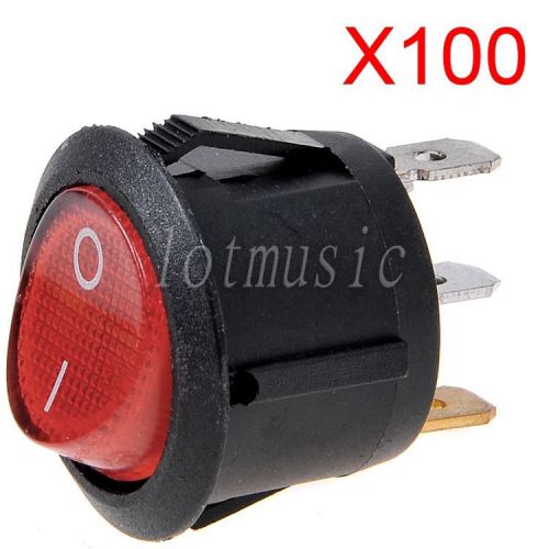 100* NEW Round Red 3 Pin SPST ON-OFF Rocker Switch With Neon Lamp
