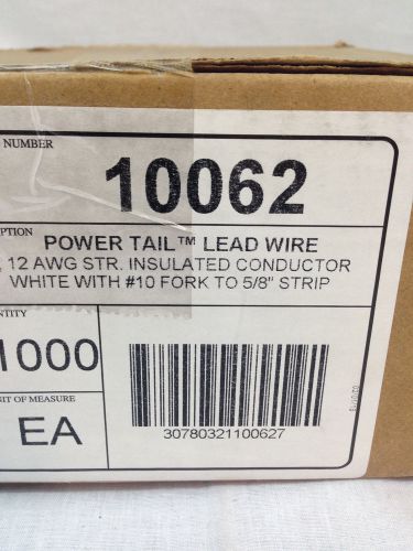 (1000) 8&#034; power pig tail lead wire 12 awg str electrical white #10 fork 10062 for sale
