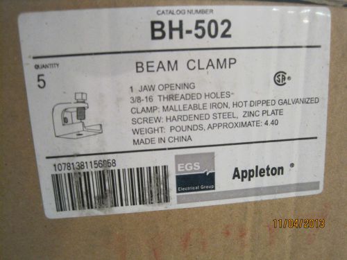 *5pc/BOX* EGS APPLETON BH-502 ADJUSTABLE BEAM CLAMPs 1/4&#039;  1/4-20 -NEW