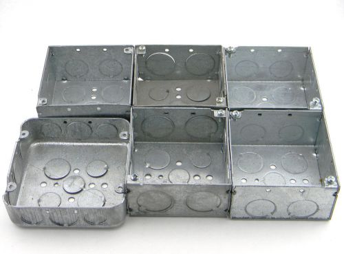 Lot of 6 hubbell raco square boxes 4&#034; x 4&#034; x 2 1/8&#034; deep &amp; 4-3/4&#034;x4-3/4&#034;x1-21/2&#034; for sale