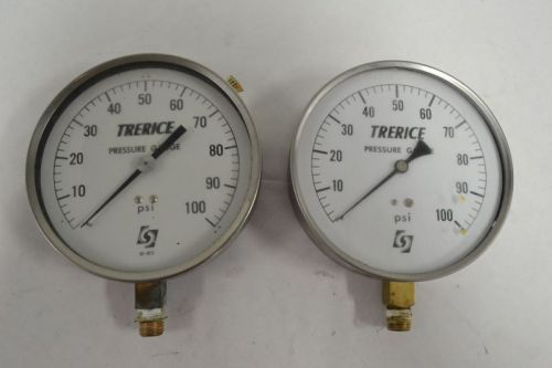 Lot 2 trerice pressure gauge 0-100psi 1/4in npt bottom 4-1/2in dial b252574 for sale