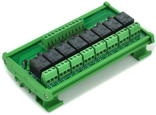 DIN Rail Mount 8 SPDT Power Relay Interface Module, OMRON 10A Relay, 24V Coil.