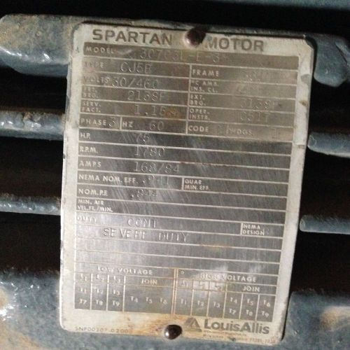 75 hp, 1780 rpm, 365t, spartan electric motor for sale