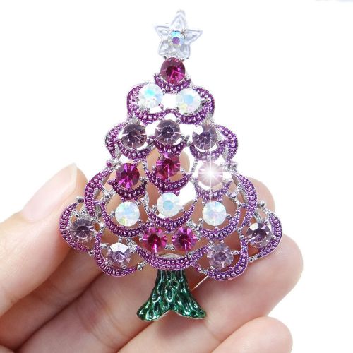 Fashion Christmas X&#039;mas Tree Star Purple Austrian Crystal Brooch Pin Decoration