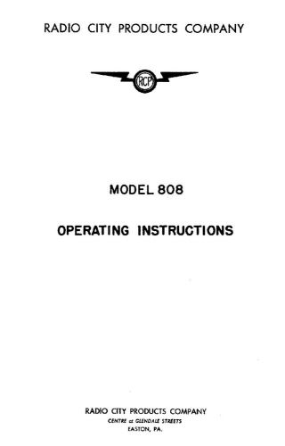 RCP 808 Tube Tester Manual