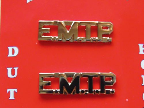 Uniform collar insignias, &#034;emtp&#034;, pair, new in package, silvertone 3/8&#034; letter for sale