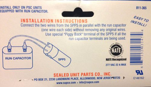 SPP5 Hard Start Capacitor &amp; Relay Kit  for Compressors from 1/2 to 10 Tons 300%