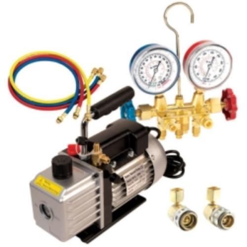 Fjc, inc. 9281 vacuum pump and manifold gauge kit, for r134a, with 6909 vacuum for sale