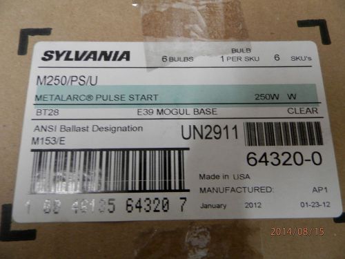 6 Sylvania  M250/PS/U 250 WATT UNIVERSAL BURN PULSE START  METAL HALIDE 64320