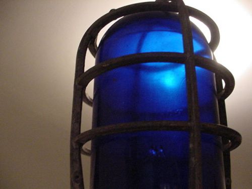 Crouse-Hinds Explosion Proof Light Fixture 11&#034; high blue glass VINTAGE MARKED