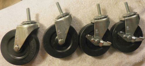 Set 4 wheels,caster, swivel,threaded 1&#034; stem, 3&#034; diameter, shepherd,usa,2  locks for sale