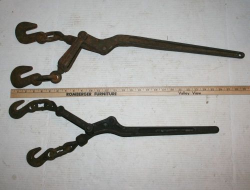 PAIR OF HEAVY LEVER TYPE RIGGING CHAIN LOAD BINDERS 2 SIZES GOOD USED BINDERS