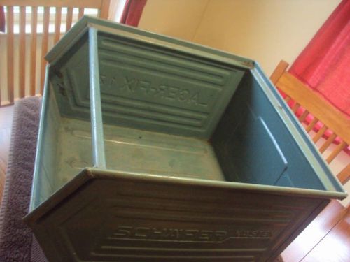 Vintage industrial age heavy duty green metal stacking storage bins for sale