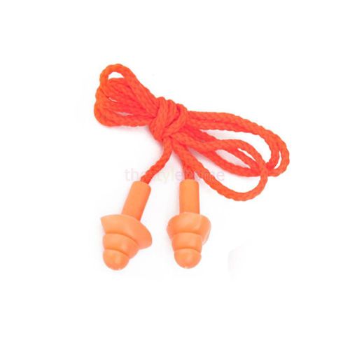Orange Corded Tree Shape Safety Silicone Soft Ear Plugs Hearing Protection NEW
