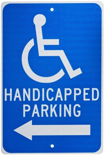 Handicap parking sign legend &#034;handicapped parking&#034; with left arrow graphic for sale