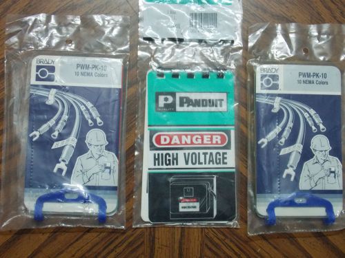 2 PKGS BRADY WIRE STICKERS PWM PK-10 &amp; 1 PANDUIT DANGER HIGH VOLTAGE P5513-13