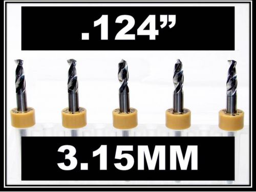 .124&#034; - 3.15mm - 1/8&#034; Shank  Carbide Drill Bits FIVE Pcs CNC Dremel Model Hobby