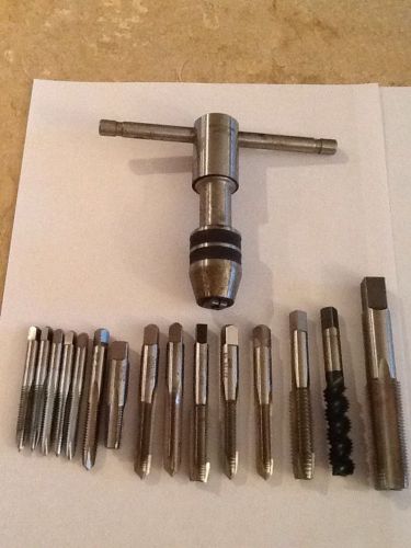 Machinist lot of 15 taps &amp; 1 craftman no. 4064 tap wrench usa for sale