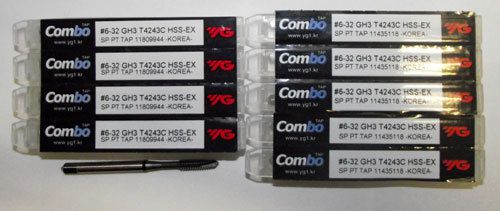 10pc 6-32 YG1 Combo Tap Spiral Point Taps for Multi-Purpose Coated