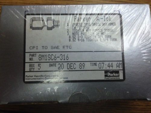 New box of 5 parker a-lok 8m1sc6-316  male connector  st for sale