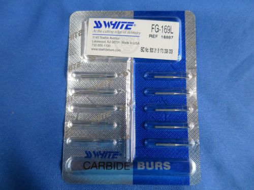 Set of 10 SS White Carbide Burs, FG-169L- Made in USA! taper fissure plain