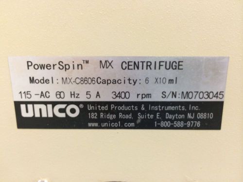 Unico Powerspin MX Centrifuge Model C8606 3400 rpm