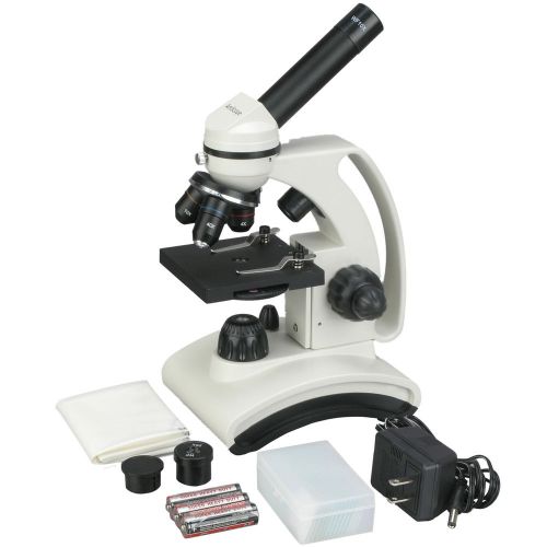 40X-1000X Top Bottom Lights Glass Lens Metal Frame Student Microscope + Slides