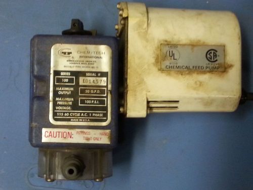 Chem-tech chemical feed pump,; 30g.p.d; 100 psi; 115 volt; 60 cycle; 1 phase for sale