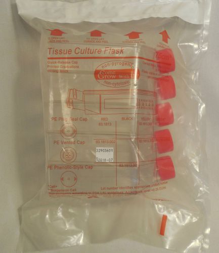 5 SARSTEDT 75cm? Canted Neck Tissue Culture Flasks w/Red Vented Caps, 831813002