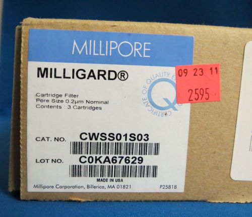 3 new millipore milligard cartridge filters 10 inch 0.2um  # cwss01s03 for sale