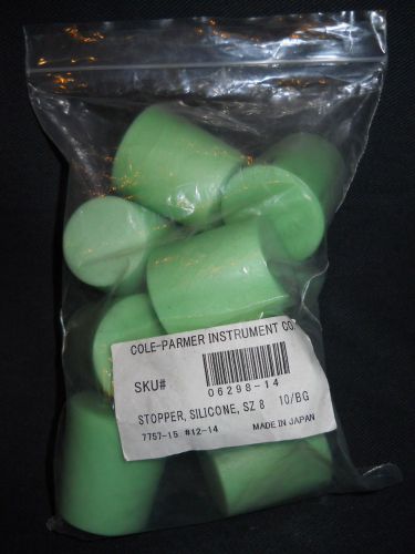 Bag of (10) Cole Parmer #8 Green Silicone Stoppers, 33-40mm O.D., 06298-14