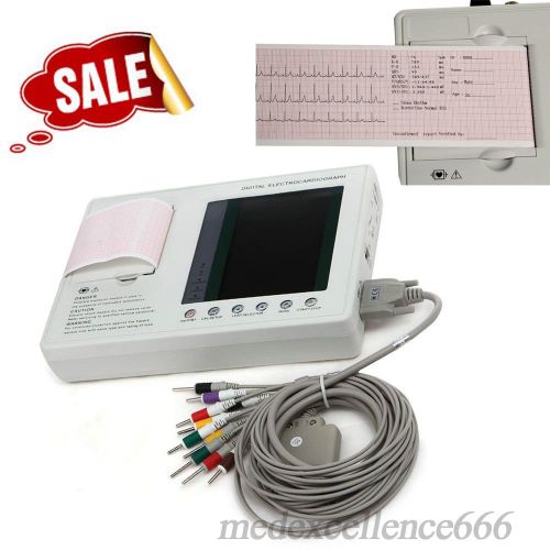 2014 color lcd portable digital 3-channel 12-lead electrocardiograph ecg machine for sale