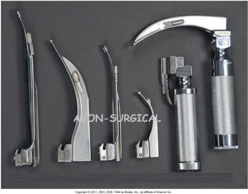 Laryngoscope mac+ miller emt anesthesia combo set 4 mac+2 miller blade,2 handle for sale