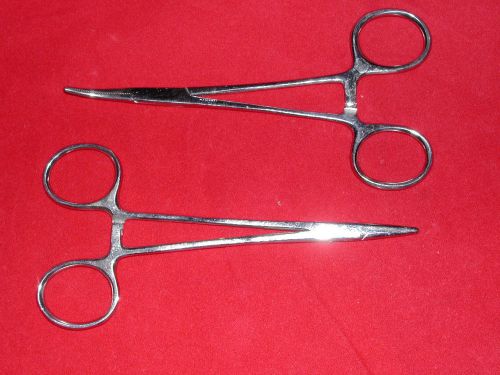 Vintage 1976 set  5&#034; straight + curved hemostat roach clip locking clamps  ss for sale