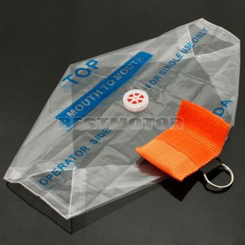 Orange keychain bag with cpr mask emergency resuscitator 1-way valve face shield for sale