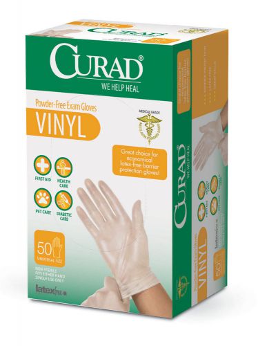 Curad Vinyl Powder Free Exam Gloves 50 gloves UNIVERSAL size SHIPS WORLDWIDE