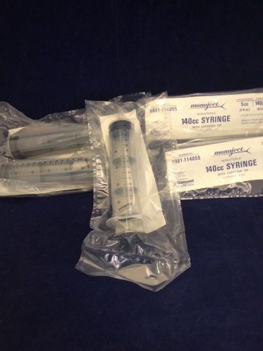 New lot of 5 sherwood monoject 140cc syringes sterile w/catheter tip 114055 for sale